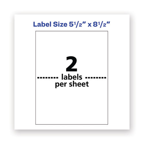 Image of Avery® Waterproof Shipping Labels With Trueblock Technology, Laser Printers, 5.5 X 8.5, White, 2/sheet, 50 Sheets/pack