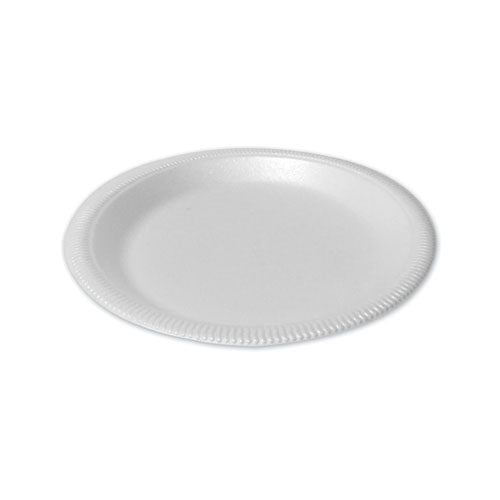 Image of Plastifar Foam Dinnerware, Plate, 9" dia, Poly Bag, White, 125/Sleeve, 4 Sleeves/Pack