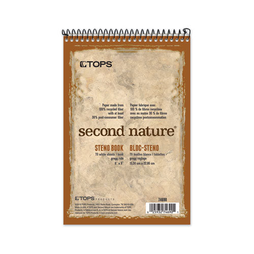 Image of TOPS Second Nature Recycled Notepads, Gregg Rule, Brown Cover, 70 White 6 X 9 Sheets