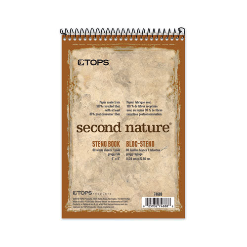 Image of TOPS Second Nature Recycled Notepads, Gregg Rule, Brown Cover, 80 White 6 X 9 Sheets