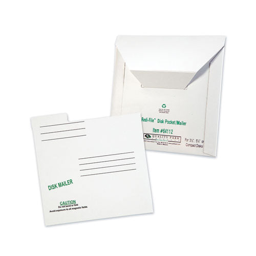 Image of Quality Park Redi-File Disk Pocket/Mailer for CDs/DVDs, Square Flap, Tuck-Tab Closure, 6 x 5.88, White, 10/Pack