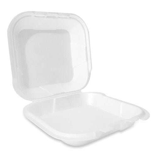 Image of Plastifar Foam Hinged Lid Container, Secure Two Tab Latch, Poly Bag, 9 X 9 X 3, White, 100/bag, 2 Bags/carton