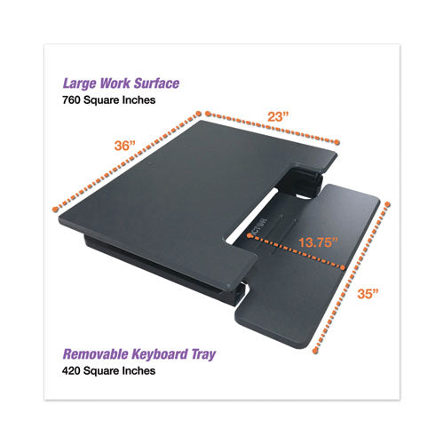 Image of Victor® High Rise Height Adjustable Standing Desk With Keyboard Tray, 36" X 31.25" X 5.25" To 20", Gray/black