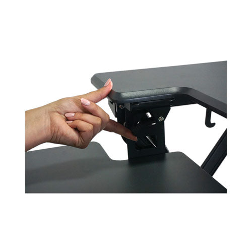 Image of Victor® High Rise Height Adjustable Standing Desk With Keyboard Tray, 36" X 31.25" X 5.25" To 20", Gray/black