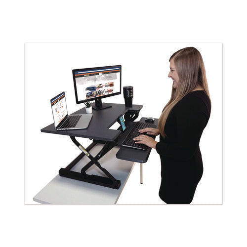 Image of Victor® High Rise Height Adjustable Standing Desk With Keyboard Tray, 31" X 31.25" X 5.25" To 20", Gray/black