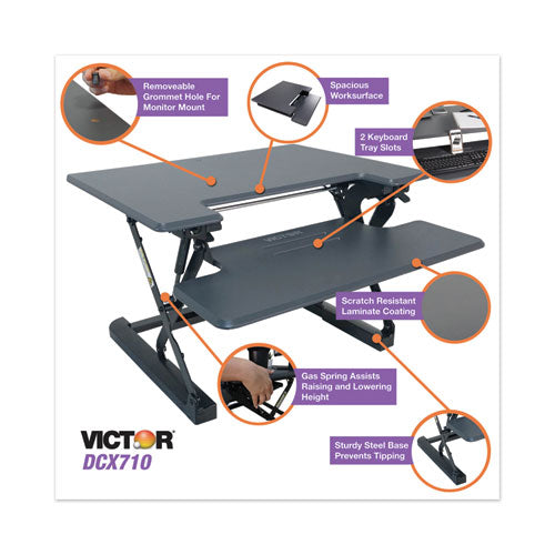 Image of Victor® High Rise Height Adjustable Standing Desk With Keyboard Tray, 31" X 31.25" X 5.25" To 20", Gray/black