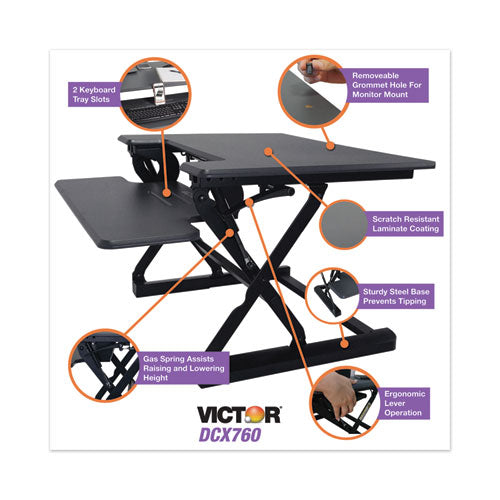 Image of Victor® High Rise Height Adjustable Standing Desk With Keyboard Tray, 36" X 31.25" X 5.25" To 20", Gray/black