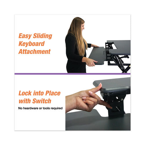 Image of Victor® High Rise Height Adjustable Standing Desk With Keyboard Tray, 36" X 31.25" X 5.25" To 20", Gray/black