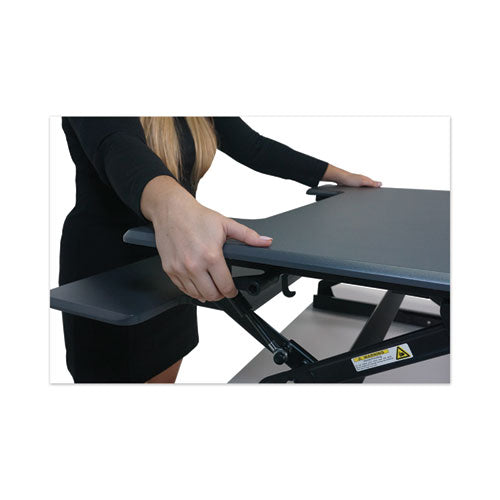 Image of Victor® High Rise Height Adjustable Standing Desk With Keyboard Tray, 36" X 31.25" X 5.25" To 20", Gray/black