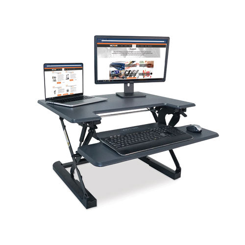 Image of Victor® High Rise Height Adjustable Standing Desk With Keyboard Tray, 31" X 31.25" X 5.25" To 20", Gray/black