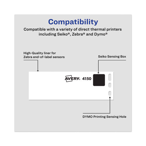 Image of Avery® Multipurpose Thermal Labels, 1.13 X 3.5, White, 130/roll, 2 Rolls/pack