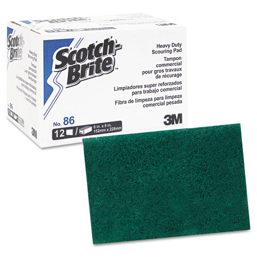 Image of Scotch-Brite PROFESSIONAL Heavy Duty Scouring Pad 86, 6 X 9, Green, 12/pack, 3 Packs/carton