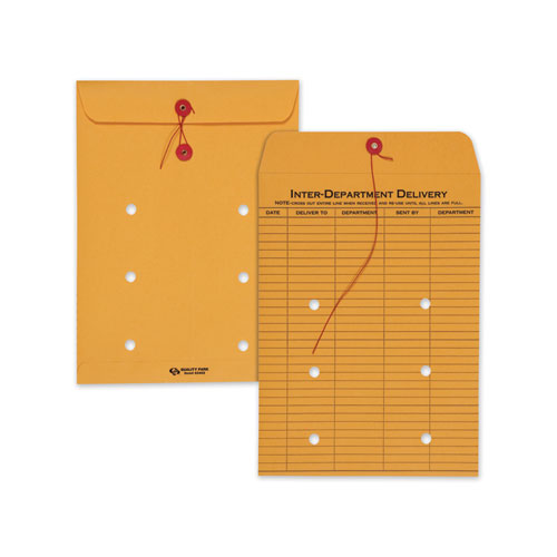 Image of Quality Park Brown Kraft String/Button Interoffice Envelope, #90, One-Sided Five-Column Format, 31-Entries, 9 x 12, Brown Kraft, 100/CT