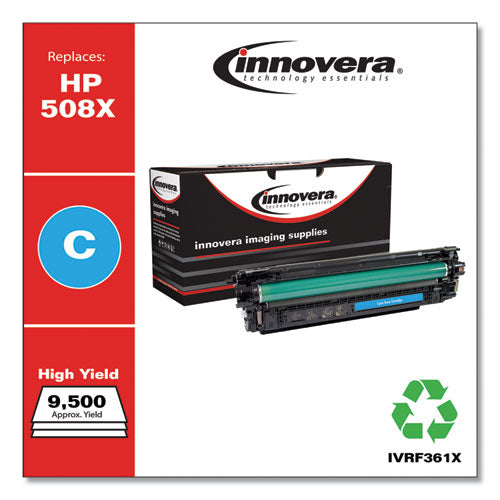 Image of Innovera® Remanufactured Cyan High-Yield Toner, Replacement for 508X (CF361X), 9,500 Page-Yield