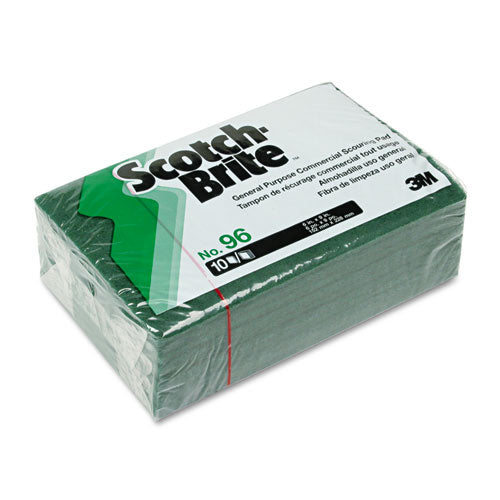 Image of Scotch-Brite PROFESSIONAL Commercial Scouring Pad 96, 6 X 9, Green, 10/pack