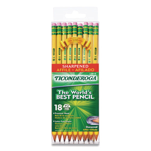 Image of Ticonderoga® PRE-SHARPENED PENCIL, HB (#2), BLACK LEAD, YELLOW BARREL, 18/PACK