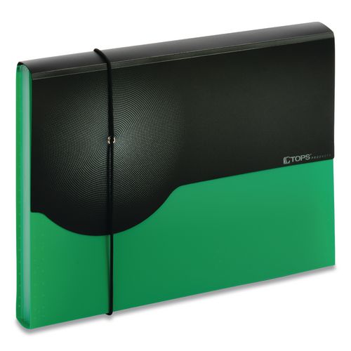 Image of Pendaflex® Seven-Pocket Poly Expanding File, 1" Expansion, 7 Sections, Elastic Cord Closure, 1/6-Cut Tabs, Letter Size, Green