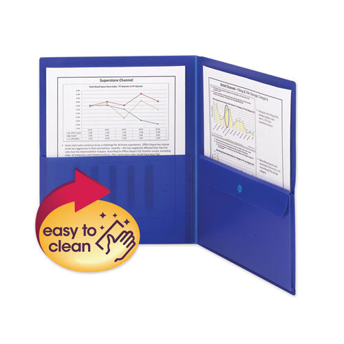 Image of Smead Poly Two-Pocket Folder With Security Pocket, 11 X 8 1/2, Blue, 5/pack