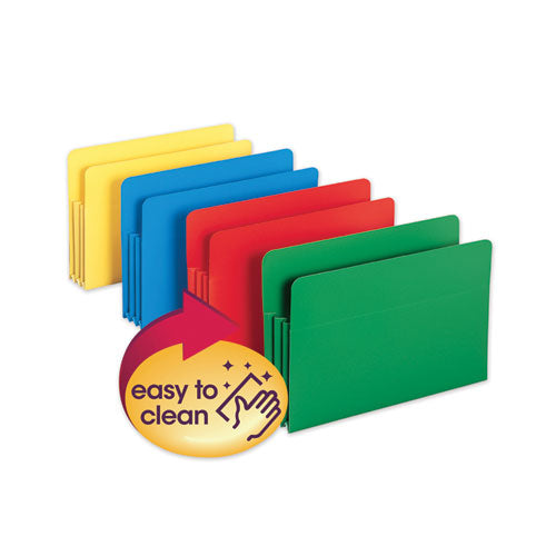 Image of Smead Poly Drop Front File Pockets, 3.5" Expansion, Legal Size, Assorted Colors, 4/Box