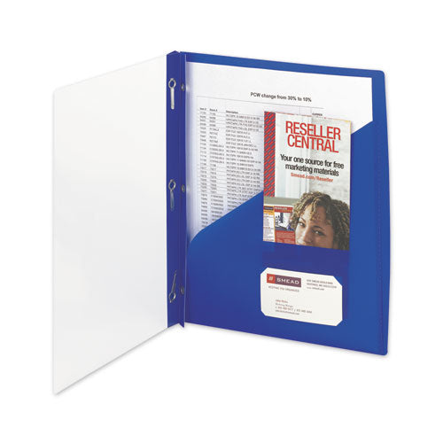 Image of Smead Clear Front Poly Report Cover, Double-Prong Fastener, 0.5" Capacity, 8.5 X 11, Clear/blue, 5/pack