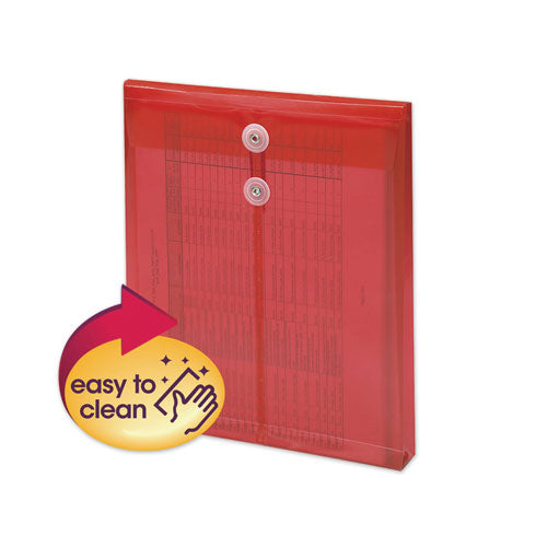 Image of Smead Poly String and Button Interoffice Envelopes, Open-End (Vertical), 9.75 x 11.63, Transparent Red, 5/Pack