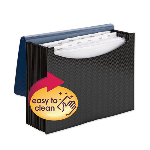 Image of Smead 12-Pocket Poly Expanding File, 0.88" Expansion, 12 Sections, Cord/Hook Closure, 1/6-Cut Tabs, Letter Size, Black/Blue