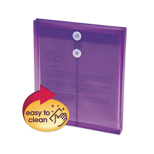 Image of Smead Poly String and Button Interoffice Envelopes, Open-End (Vertical), 9.75 x 11.63, Transparent Purple, 5/Pack