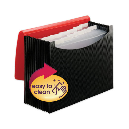 Image of Smead 12-Pocket Poly Expanding File, 0.88" Expansion, 12 Sections, Cord/Hook Closure, 1/6-Cut Tabs, Letter Size, Black/Red