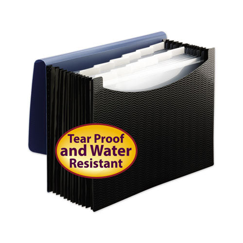 Image of Smead 12-Pocket Poly Expanding File, 0.88" Expansion, 12 Sections, Cord/Hook Closure, 1/6-Cut Tabs, Letter Size, Black/Blue