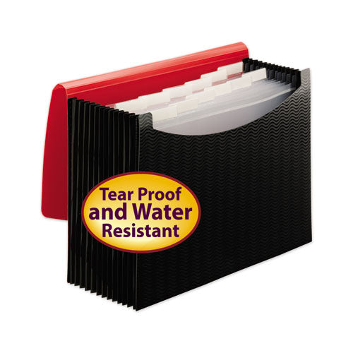 Image of Smead 12-Pocket Poly Expanding File, 0.88" Expansion, 12 Sections, Cord/Hook Closure, 1/6-Cut Tabs, Letter Size, Black/Red