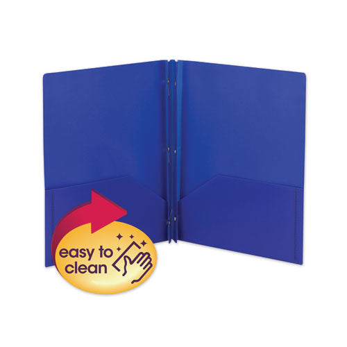 Image of Smead Poly Two-Pocket Folder With Fasteners, 180-Sheet Capacity, 11 X 8.5, Blue, 25/box