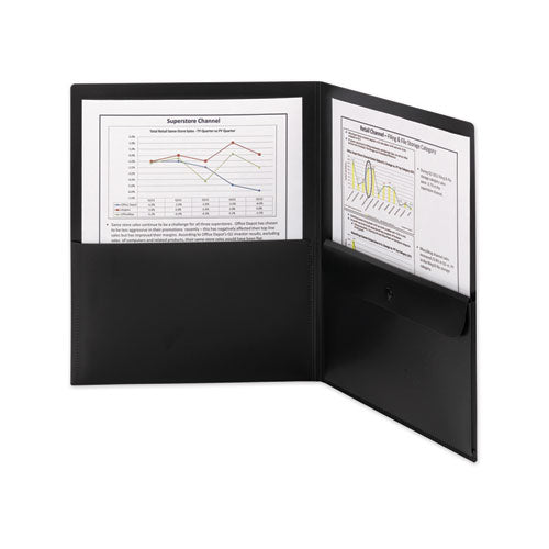 Image of Smead Poly Two-Pocket Folder With Snap Closure Security Pocket, 100-Sheet Capacity, 11 X 8.5, Black, 5/pack