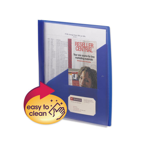 Image of Smead Clear Front Poly Report Cover, Double-Prong Fastener, 0.5" Capacity, 8.5 X 11, Clear/blue, 5/pack
