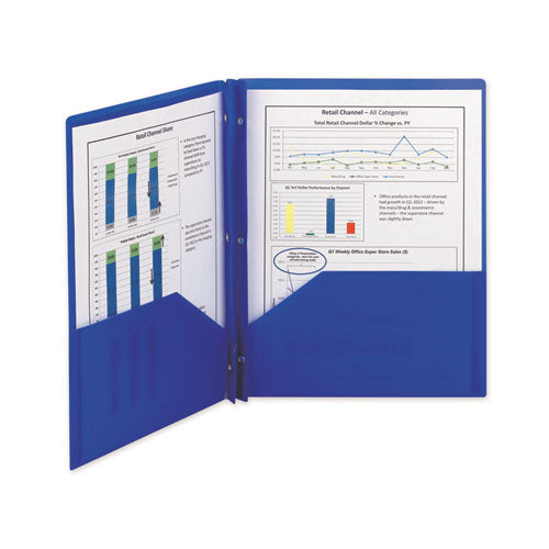 Image of Smead Poly Two-Pocket Folder With Fasteners, 180-Sheet Capacity, 11 X 8.5, Blue, 25/box