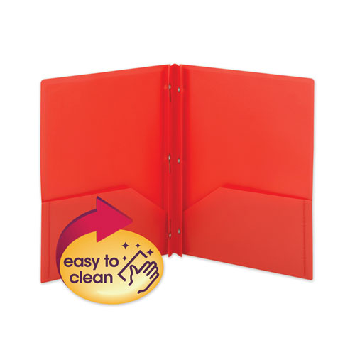 Image of Smead Poly Two-Pocket Folder With Fasteners, 180-Sheet Capacity, 11 X 8.5, Red, 25/box