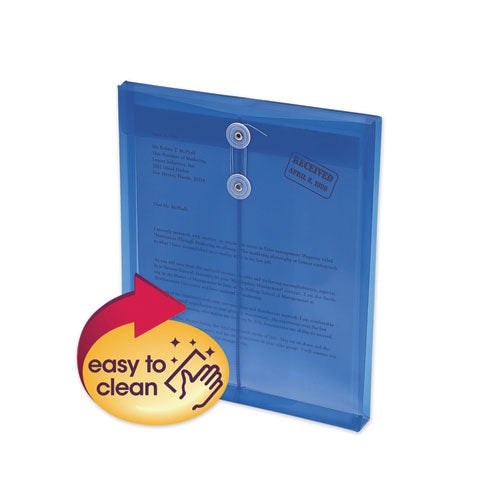 Image of Smead Poly String and Button Interoffice Envelopes, Open-End (Vertical), 9.75 x 11.63, Transparent Blue, 5/Pack