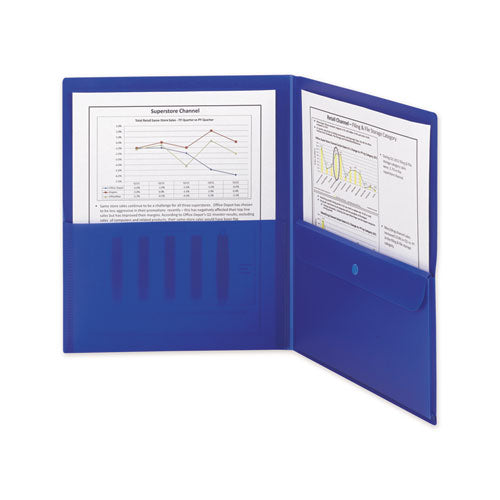 Image of Smead Poly Two-Pocket Folder With Security Pocket, 11 X 8 1/2, Blue, 5/pack