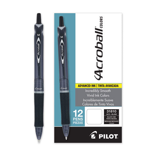 Image of Pilot® Acroball Colors Advanced Ink Hybrid Gel Pen, Retractable, Medium 1 mm, Black Ink, Smoke/Black Barrel, Dozen