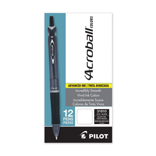 Image of Pilot® Acroball Colors Advanced Ink Hybrid Gel Pen, Retractable, Medium 1 mm, Black Ink, Smoke/Black Barrel, Dozen