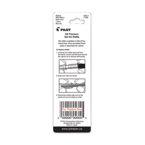 Image of Pilot® Refill For Pilot G2 Gel Ink Pens, Bold Conical Tip, Blue Ink, 2/pack