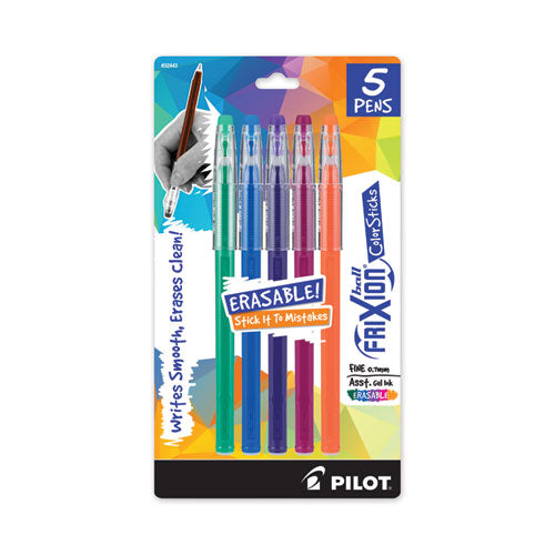 Image of Pilot® FriXion ColorSticks Erasable Gel Pen, Stick, Fine 0.7 mm, Assorted Ink and Barrel Colors, 5/Pack