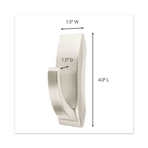 Image of Command Bath Hook, Large, Metal, Satin Nickel, 5 Lb Capacity, 1 Hook And 2 Strips