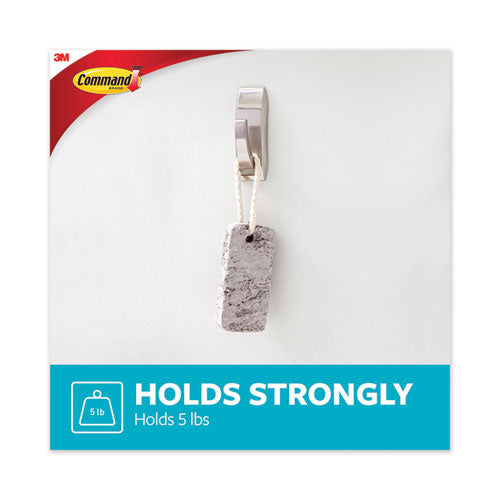 Image of Command Bath Hook, Large, Metal, Satin Nickel, 5 Lb Capacity, 1 Hook And 2 Strips