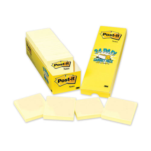 Image of Post-it® Notes Original Pads in Canary Yellow, Cabinet Pack, 3" x 3", 90 Sheets/Pad, 24 Pads/Pack