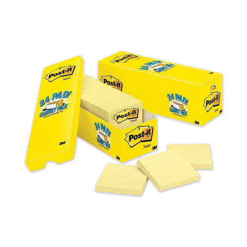 Image of Post-it® Notes Original Pads in Canary Yellow, Cabinet Pack, 3" x 3", 90 Sheets/Pad, 24 Pads/Pack