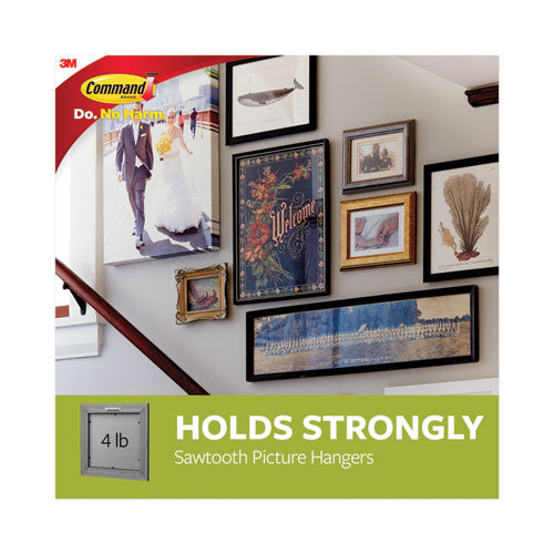Image of Command Sawtooth Picture Hanger Value Pack, Large, Plastic, White, 5 Lb Capacity, 3 Hooks And 6 Strips/pack