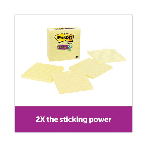 Image of Post-it® Notes Super Sticky Pads in Canary Yellow, Note Ruled, 4" x 4", 90 Sheets/Pad, 4 Pads/Pack