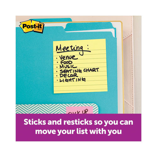 Image of Post-it® Notes Super Sticky Pads in Canary Yellow, Note Ruled, 4" x 4", 90 Sheets/Pad, 4 Pads/Pack