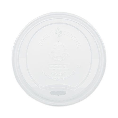 Image of World Centric® PLA Lids for Hot Cups, Fits 10 oz to 20 oz Hot Cups, Plastic, White, 1,000/Carton
