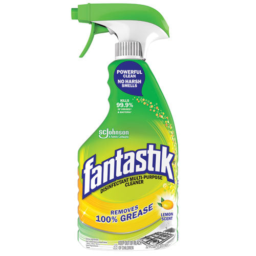 Image of Fantastik® Disinfectant Multi-Purpose Cleaner Lemon Scent, 32 Oz Spray Bottle, 8/carton